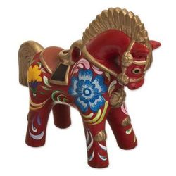 Red Pucara Horse,'Hand Painted Ceramic Pucara Horse Figurine from Peru'