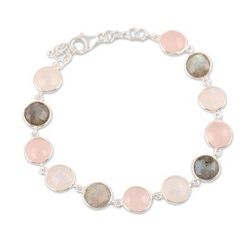 '24-Carat Multi-Gemstone Link Bracelet in Pink from India'