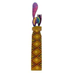 'Feline-Themed Copal Wood Bookmark Artisan Carved in Mexico'