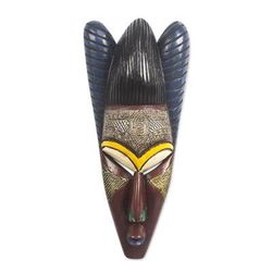 Agbeko,'Sese Wood and Aluminum Plated African Mask'