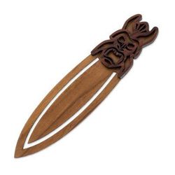 Boruca Mask,'Boruca-Themed Teak Wood Bookmark from Costa Rica'