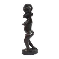 Nea Oko Nsu,'Black Sese Wood Sculpture of a Woman with a Pot from Ghana'