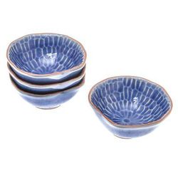 Sunflower Dream,'Blue Ceramic Appetizer Bowls from Thailand (Set of 4)'