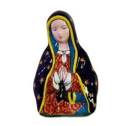 Praying Mary,'Hand-Painted Talavera-Style Ceramic Mary Wall Sculpture'