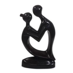Shadow Lovers,'Romantic Sese Wood Sculpture in Black from Ghana'