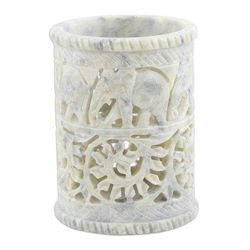 Botanical Elephant,'Hand Crafted Soapstone Elephant Pen Holder'