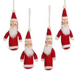 Santa Greetings,'Set of 4 Wool Felt Santa Ornaments'