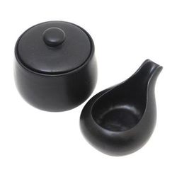 Coffee Time in Black,'Black Ceramic Cream and Sugar Set (Pair)'