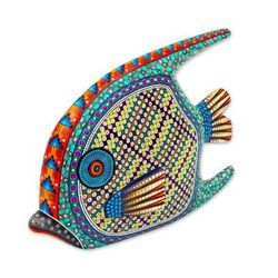 Zapotec Fish,'12-inch Hand Carved and Painted Alebrije Fish Sculpture'