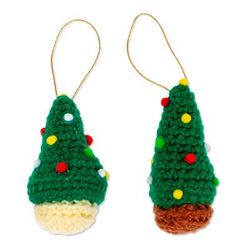 Trimmed Trees,'Crocheted Christmas Tree Ornaments (Pair)'
