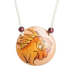 'Hand-Painted Calabash Gourd Iguana Pendant Necklace'