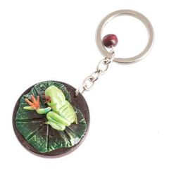 The Little Frog,'Handmade Painted Pinewood and Cold Porcelain Frog Keychain'