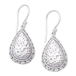 Luminous Teardrops,'Sterling Silver Dangle Earrings with Hammered Details'