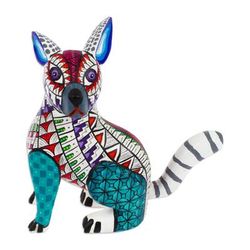 'Colorful Wood Alebrije Hare Figurine Hand-Painted in Mexico'