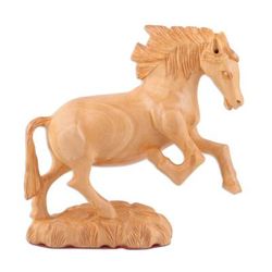 Wild Ride,'Indian Kadam Wood Sculpture with Horse Motif'