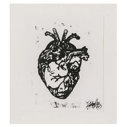 Striped,'Expressionist Xylograph Print of the Heart from Guatemala'
