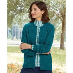 Appleseeds Women's Classic Cabled Wool Cardigan - Green - 1X - Womens