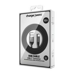 ChargeWorx USB Type-C to USB Type-A Male Cable (10', Black) CHA-CX4881BK