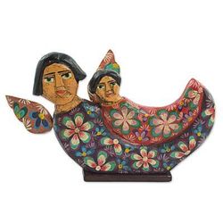 Protective Angels,'Guatemalan Hand Carved Floral Angel Sculpture'