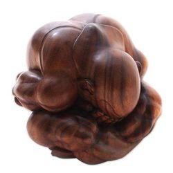 Meditating Yogi,'Suar Wood Yogi Sculpture Hand-Carved in Bali'