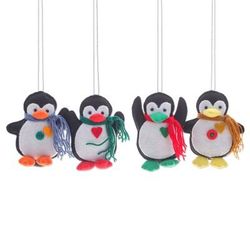 Festive Penguins,'Set of Four Colorful Felt and Acrylic Penguin Ornaments'