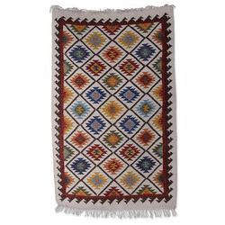 Starry Kaleidoscope,'Diamond-Patterned Handloomed Wool Area Rug (3x5)'