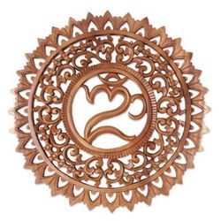 Omkara Altar,'Hand Carved Suar Wood Wall Panel by Indonesia Artisan'