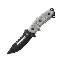 TOPS Knives Steel Eagle Hunter Point Saw Knife 9.75in Overall 5in Black Traction Coated Sawback 1095HC Steel Hunter's Point Blade Black Linen Micarta