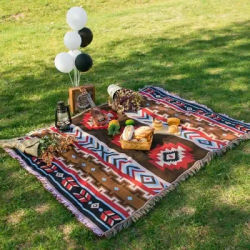 Couvertures en lin tribal, tapis d'extérieur indien, couverture de pique-nique de camping, couvertures de lit décoratives Boho, tapis de canapé à carreaux, lea glands de voyage