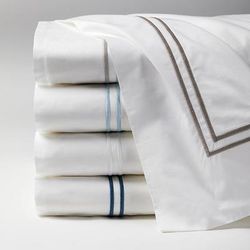 SFERRA Grande Hotel Percale Sheets - Flat Sheet, White with Navy Embroidery Flat Sheet, Queen White with Navy Flat Sheet - Frontgate