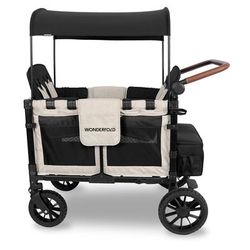 WonderFold W4 Luxe Multifunctional Quad (4 Seater) Stroller Wagon - Sandy Beige / Black Canopy (Albe