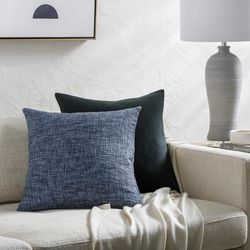 Pyotr 20" Square Modern Cotton Dark Blue/Denim/Navy Throw Pillow - Boutique Rugs