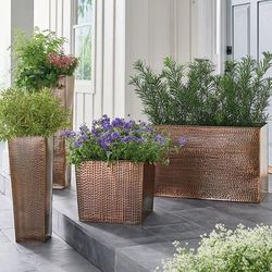 Hammered Stainless Steel Planter - Tall Tapered, 26"H X 9-1/2"W - Grandin Road
