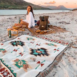 Coperte etniche bohémien messico coperta da Picnic all'aperto da spiaggia coperte da letto in lino Boho a righe tappetini per divani a quadri tappeto da viaggio nappe