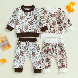 2023-06-12 Lioraitiin 0-3 anni Toddler Baby 2 pezzi autunno Outfit Football Print maglie a maniche