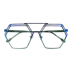 Female s geometric Blue Green Metal Prescription eyeglasses - Eyebuydirect s Cyber