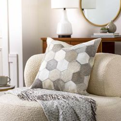 Jette 22" Square Rustic Off White/Light Silver/Ash/Slate Gray Taupe/Light Gray/Sage Throw Pillow - Boutique Rugs