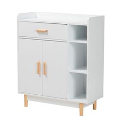 Russell Mid-Century Modern Two-Tone White And Oak Brown Finished Wood 2-Door Sideboard by Baxton Studio in White Oak Brown