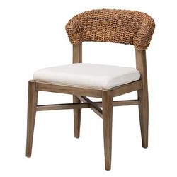 Chloe Modern Bohemian Walnut Brown Finished Mahogany Wood And Natural Rattan Dining Chair by Bali & Pari in White Natural Walnut