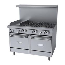 Garland G48-6G12LL LP 48" 6 Burner Commercial Gas Range w/ Griddle & 2 Space Saver Oven, Liquid Propane, Stainless Steel, Gas Type: LP