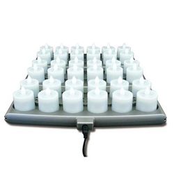 Hollowick HFRP36-A 1 1/2" Round LED Flameless Votive Candles Set w/ Charging Tray - 2 3/10" H, Amber Flame