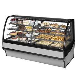 True TDM-DZ-77-GE/GE-S-S 77 1/4" Full Service Dual Zone Bakery Case w/ Curved Glass - 4 Levels, 115v, Silver | True Refrigeration