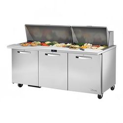 True TSSU-72-30M-B-ST-HC~SPEC3 72" Spec Series Mega Top Sandwich/Salad Prep Table w/ Refrigerated Base, 115v, Three Locking Doors, Stainless Steel