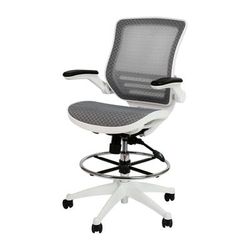 Flash Furniture BL-LB-8801X-D-GR-WH-GG Swivel Drafting Chair w/ Gray Mesh Back & Seat - White Base w/ Foot Ring