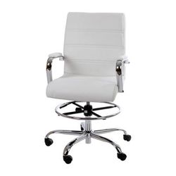 Flash Furniture GO-2286B-WH-GG Swivel Drafting Chair w/ White LeatherSoft Back & Seat - Chrome Base w/ Foot Ring
