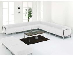 Flash Furniture ZB-IMAG-SET18-WH-GG 12 Piece Modular Sectional Set - White LeatherSoft Upholstery, Stainless Legs