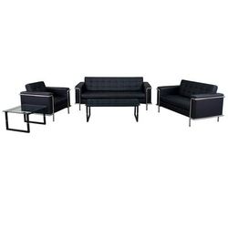 Flash Furniture ZB-LESLEY-8090-SET-BK-GG 3 Piece Reception Set - Black LeatherSoft Upholstery, Stainless Steel Legs