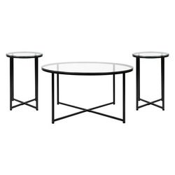 Flash Furniture NAN-CEK-1786-BK-GG 3 Piece Greenwich Coffee & End Table Set - Glass Top w/ Matte Black Metal Frame