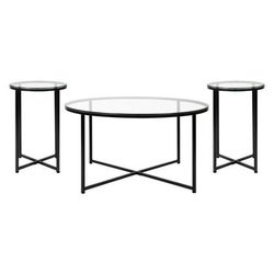 Flash Furniture NAN-CEK-1786-BK-GG 3 Piece Greenwich Coffee & End Table Set - Glass Top w/ Matte Black Metal Frame