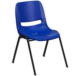 Flash Furniture RUT-14-NVY-BLACK-GG Stacking Student Shell Chair - Navy Blue Plastic Seat, Black Metal Frame